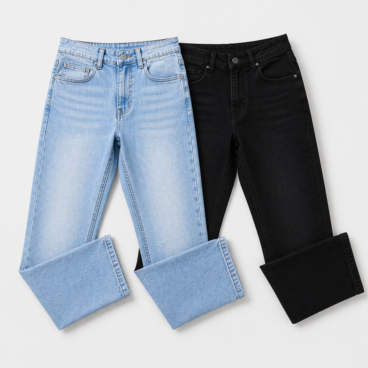 Pack of 2 Light Wash Blue & Jet Black Jeans | Straight Fit Denim