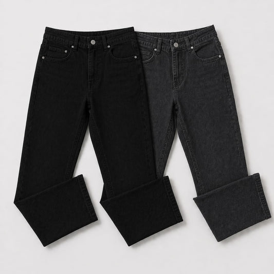 Pack of 2 Jet Black & Charcoal Black Jeans | Straight Fit Denim