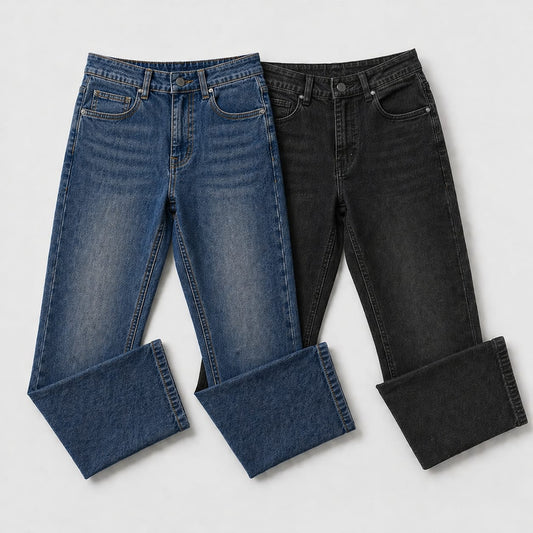 Pack of 2 Vintage Blue & Charcoal Black Jeans | Straight Fit Denim